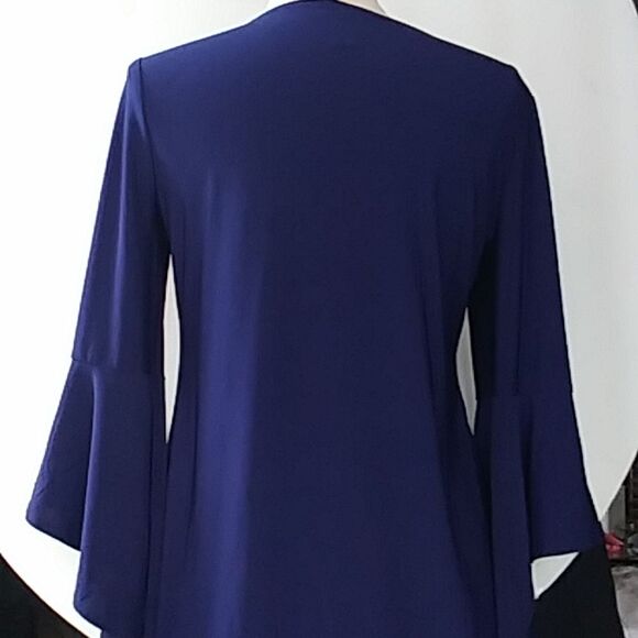 Slinky Brand Navy Blue Long Top or Micro Mini Dress Flared Bell Sleeves … - Picture 6 of 10